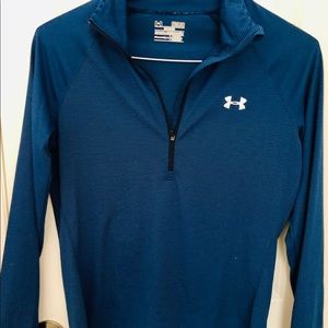 1/2 black and blue strip under armor top